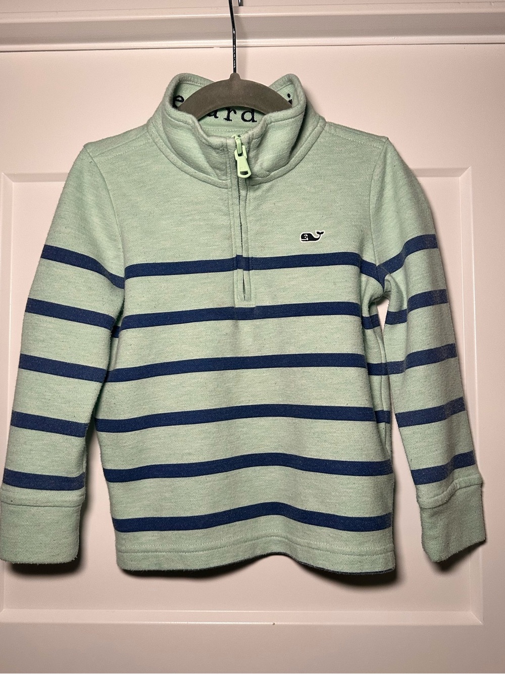 Vineyard Vines Toddler Mint Green & Navy Striped Quarter Zip, 3T